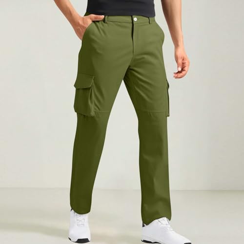Mens Cargo Pants Casual Straight Solid Color Hiking Pants with Pockets Fall Fashion Outdoor Sports Button Trousers2