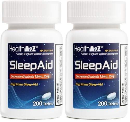Image of HealthA2Z Sleep Aid | Doxylamine Succinate 25mg | (200 Counts (Pack of 2))