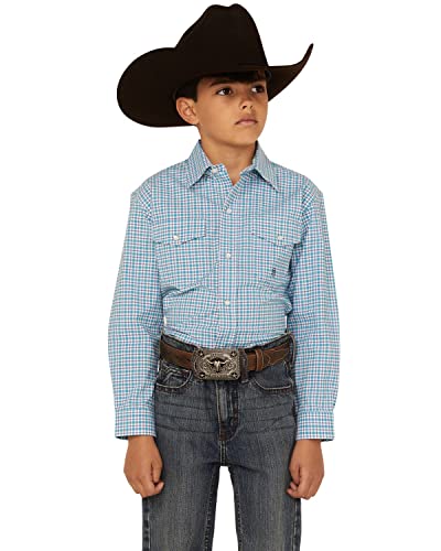 BOYS LONG SLEEVE SNAP STRETCH CHECK WESTERN SHIRT