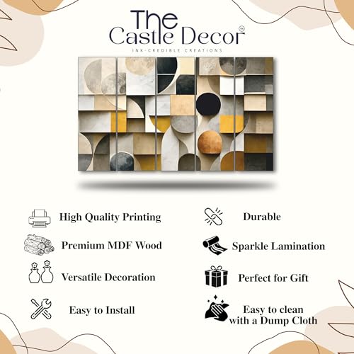 Image of The Castle Decor Abstract art painting with frame Big Size 36x60 Wall art for living room,Bedroom,Drawing room,Hotels-Wooden Framed-298