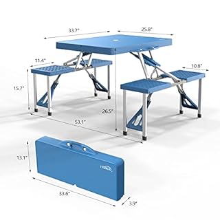 VINGLI 4 Ft Camping Picnic Table Set with 4 Seats with Umbrella Hole Folding Lightweight Suitcase Card Table-220 Lbs Support Aluminum Frame, Plastic RV Tabletop for Barbecue,Travel,Outing,Gathering