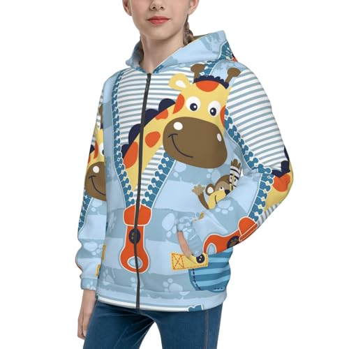 Giraffe Come Out From Zipper Kids Pullover Hoodies Boys Zip Up Sweatshirts Girls Athletic Clothes with Pocket