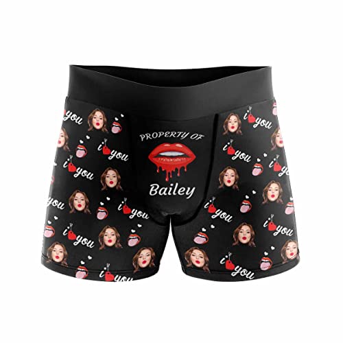 Customized Boxer Briefs for Men Property of Underwear Personalized Funny Wife Face Shorts for Husband Gag Gift