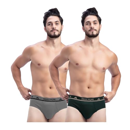 Image of Milton Mens Pure Cotton Solid Briefs|Soft Breathable Underwear for Men|Outer Elastic Comfort Fit Waistband|Skin-Friendly Essentials|Multi-Color, Color Name May Vary as per Availability|Pack of 2
