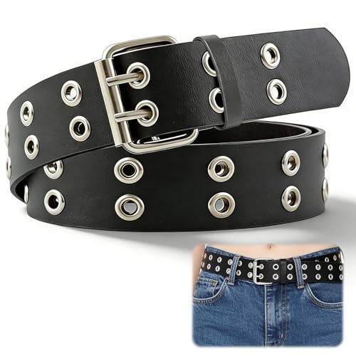 JinRuiCPeng Punk Gürtel Nietengürtel, à œillets Double Rangée Pour Femme Et Homme, Ceinture Rock Gothique Réglable Avec Boucle Métallique, Accessoire...