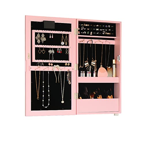 Genérico Armario para Joyas, Armario con Espejo para Guardar Joyas de Moda, con Luces LED, Armario para Joyas Que se Puede Colgar en la Puerta o la Pared, con Cerradura de Llave Segura, armarios de g