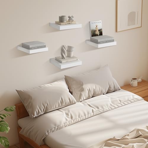 FURNITABLE Schweberegal 4er Set Kompakt 20x20cm Wandregal MDF für Bad, Küche, Flur - Weiß