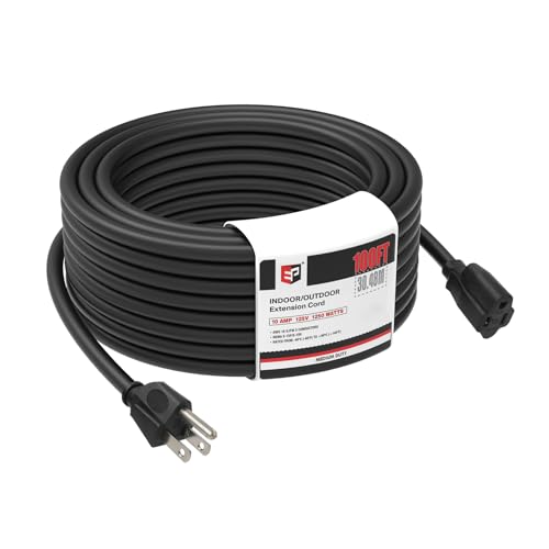 Image of EP 100FT Outdoor Extension Cord, 16 /3 SJTW Heavy Duty Black, ETL Listed