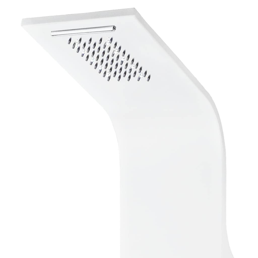 Panel de ducha de aluminio blanco con iluminación LED, sistema de ducha con ducha de lluvia, cascada, ducha de mano y chorros de masaje, columna de ducha Wellness para cuarto de baño, 20 x 44 x 130 cm