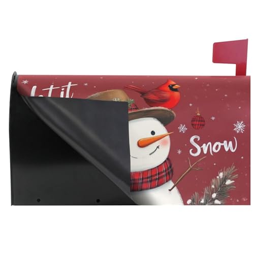 Image of Winter Snowman Red Magnetic Mailbox Covers Let it Snow Cardinal Birds Christmas Mailbox Cover Standard Size Full Magnet Garden Yard Porch Mail Boxes Cover Holiday Decorations 21 inch L x 18 inch W