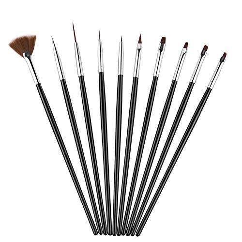 Kit de 10 pinceles de arte para uñas, juego profesional de uñas de Huayt de acrílico, diseño de uñas, pincel de pinturas, 9 pinceles de arte, 1 bolígrafo de puntos) para uñas y ojos, maquillaje DIY