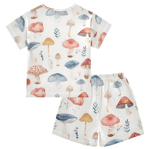 ALAZA Mushroom Flower Retro Pajamas Short Sleeve 2 Piece Sleepwear Top and Bottom Pajama Set Unisex2