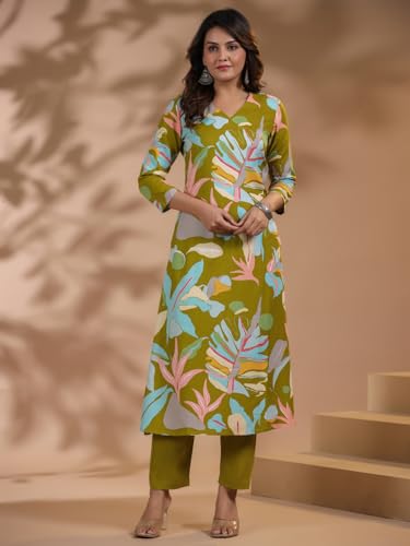 Image of GoSriKi Women's Cotton Blend Printed Kurta with Pant
