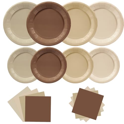 Image of Osonm 180pcs Gradient Brown Plates and Napkins Party Supplies,Brown Theme Birthday Party Paper Plates and Napkins Set,for Boho Baby Shower Wedding Gathering Party Decorations,Serve 60 Guests