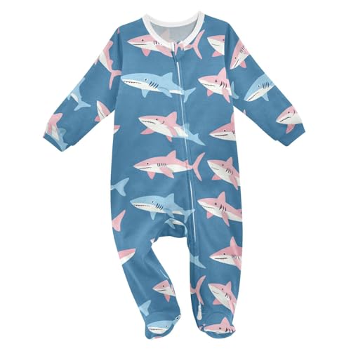 Wusikd Sharks One-Piece Footies Blue Bodysuit Rompers Zipper for Boys Girls 9M