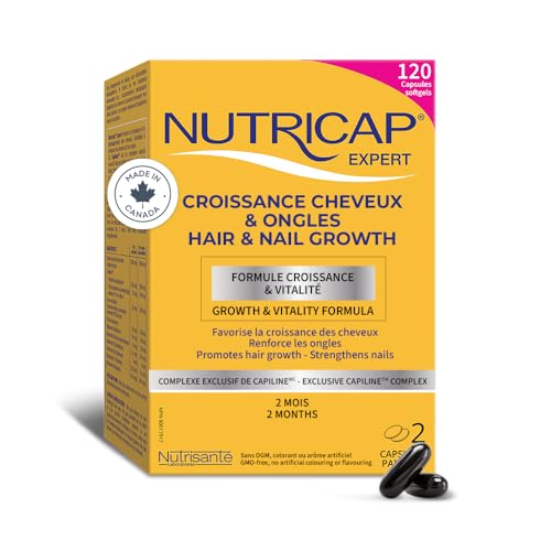 Nutricap Expert Hair & Nail Growth – Made In Canada – Biotin, Walnut Oil, Vitamin B3 – Hair Growth, Strengthens Nails – 2 Months Treatment – 120 softgels