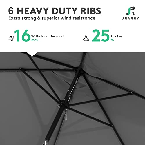 Jearey 6.5'X10' Rectangular Patio Umbrellas Outdoor Large Market Umbrella With Push Button Tilt And Crank Lift System 6 Sturdy Ribs Uv Protection Waterproof Sunproof, Grey #TOP2