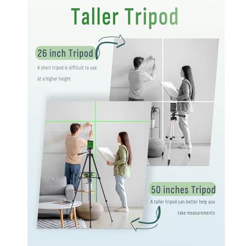 Image of Laser Level with 50 inch Tripod, 360 Self Leveling Cross Line Laser Level, Green Beam Horizontal and Vertical Line leveler Tool for Hanging Pictures, Home Renovation with 4 AA Batteries & Carry Pouch