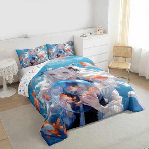 Image of Erosebridal Japanese Girl Comforter 3D Printed Design Bedding Comforters & Sets for Kids Girls Boys - Anime Gifts, Cartoon Design Duvet Insert Kawaii Anime Girls Decorations Quilt Full 3Pcs