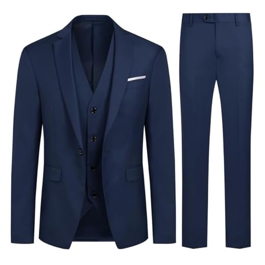 Allthemen Trajes para Hombre 3 Piezas Slim Fit Boda Esmoquin Formal Un botón Cerrar Blazers Chaqueta Chaleco Pantalones Armada Militar L