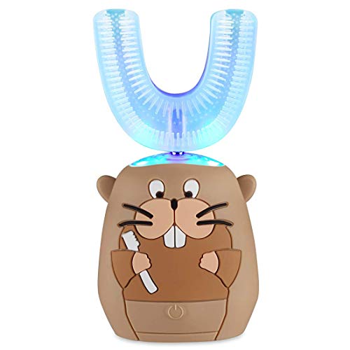Fuhaieec Ultrasonic Automatic Toothbrush, 360° Kids Electric Sonic Toothbrush Teeth Whitening Kit with Automatic Timer, Wireless Charging Toothbrush Waterproof, Special Design for Toddlers (Brown)