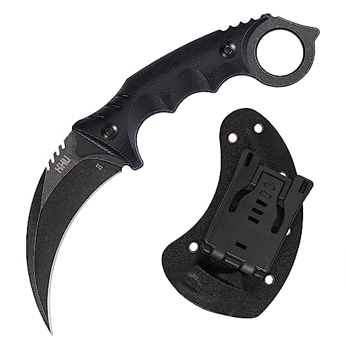 KHU Fixed Blade Knife Tactical, karambit knife Hunting Knife Claw Knife Survival Knife D2 Steel G10 Handle, Outdoor Hunting Camping Accessories Camping Gear With Kydex Sheath