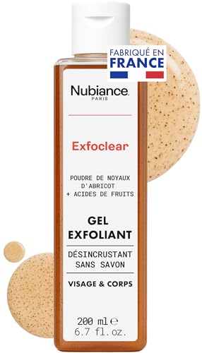NUBIANCE - Exfoclear® Exfoliant Visage Et Corps - Gommage Visage & Corps Aux Acides De Fruits-Gel Nettoyant Visage Peau Grasse Ou Sèche Anti Point Noir-Body...