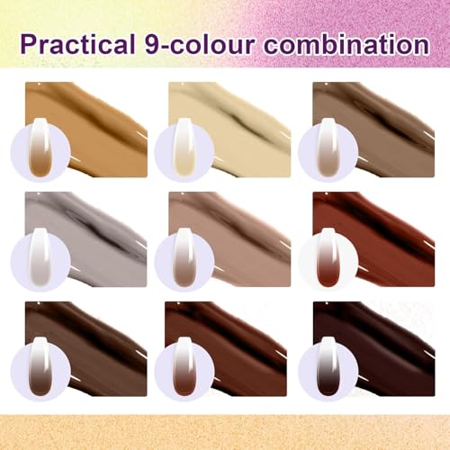 Image of THR3E STROKES Solid Cream GelPolish Set, 9 Colors Pudding Gel Nail Polish Palette with Nail Brush, Nude Pink Orange Red Solid Gel Polish Nail Art Kit Soak Off Portable Gift for Girls /Friend DIY Home (H)