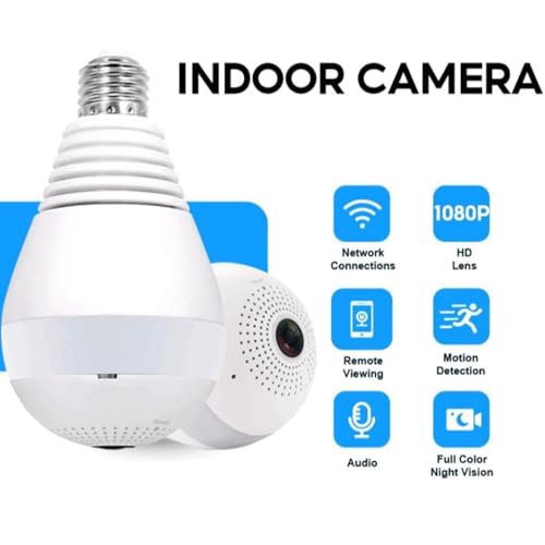 Image of DDLC 4MP Smart WiFi Bulb CCTV Camera | 360 Panoramic View | HD Night Vision | Motion Detection | Two-Way Audio | Wireless WiFi Bulb Camera for Home Indoor with Mobile App V380 Pro (Bulb Camera)