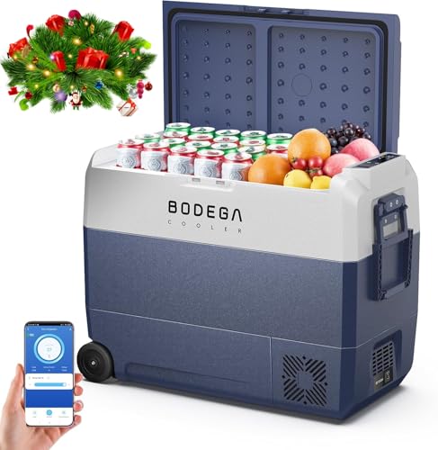 Image of BODEGACOOLER 12 Volt Refrigerator, 64QT(60L) Portable Electric Cooler,12V Cooler Freezer 12V/24V DC 110-240V AC,12V Fridge -4℉~68℉, with Wheels & 1 Baskets for Travel,Truck, Boat,Camping
