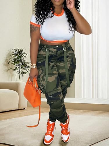 Camo Cargo Pants for Women - Army Fatigue High Waisted Stretchy Camouflage Cargo Pants with Pockets2