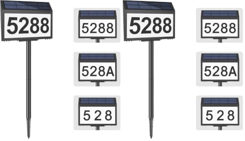 Image of Solar House Numbers for Outside Light up, LED Illuminated Home Number Address Sign Plaque Waterproof for Yard, Wall-Mounted or Floor-Plugged- Black, 8.7 x 6.4 inch (Pack of 2)