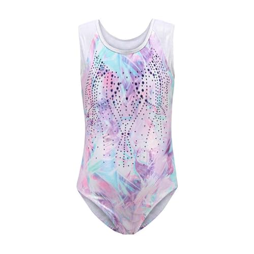Leeonway Maillot Gimnasia Ritmica,Maillots De Gimnasia,Leotardos De Gimnasia,Maillot EláStico De Patinaje,Prendas Ajustadas For Ballet,Leotardo De Gimnasia para NiñAs,Sin Mangas,para NiñA
