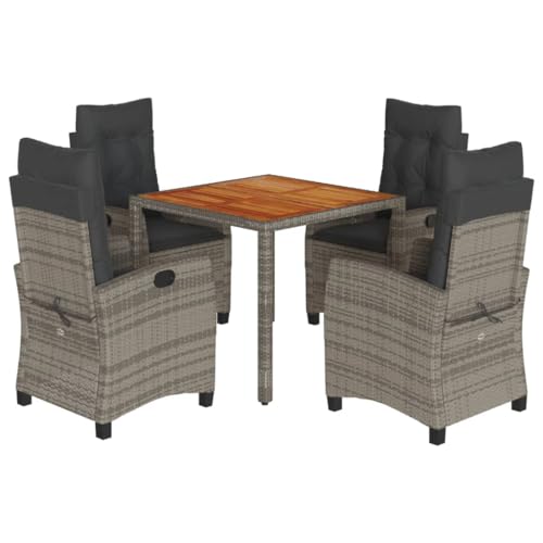 KCCKOM Garden Furniture Set 5 Piece Patio Dining Set with Cushions Gray Poly Rattan