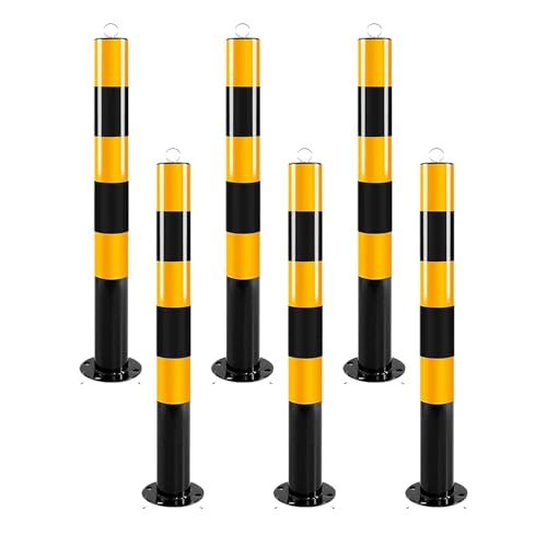 Snaweo 安全ボラードポスト、バリケード、チェーンホール付き駐車場ポール、スチール製車道駐車標識ボラード、交通量の多いエリアや車道用のセキュリティポスト(75CM 6pcs)