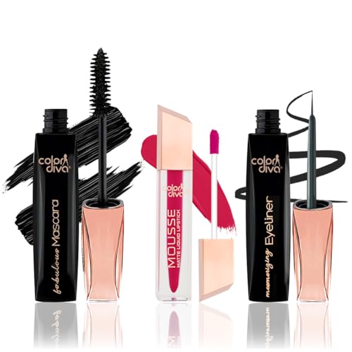Image of Adbeni Value Pack, Mousse Matte Liquid Lipstick With Eyeliner & Mascara, 5.5ml Each | Long Lasting, Water & Smudge Proof, Light Weight, 14 Hour Long Stay, Pack Of 3 (Rosette 118)