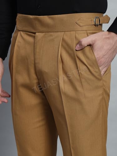 Image of FASHIONEMPIRE Men's Formal Trousers Front Pleated Double Button Gurkha Zion Pant Slim Fit | Stylish Formal Pant for Party and Casual Wear
