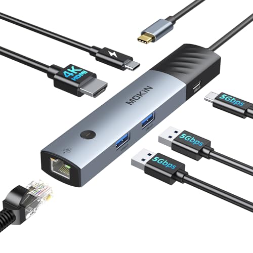 Adaptador USB C a HDMI 4K 60Hz y RJ45 Ethernet MOKiN Hub USB-C para MacBook Pro