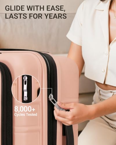 Image of TAKUMI Suitcases with Wheels, Expandable Carry on Luggage, 3 Piece Set | Luggage Sets, Front Pocket, Hardside, Lightweight, 360 Spinner Wheels, TSA Lock, Family Business Travel, Pink, 20 /24 /28