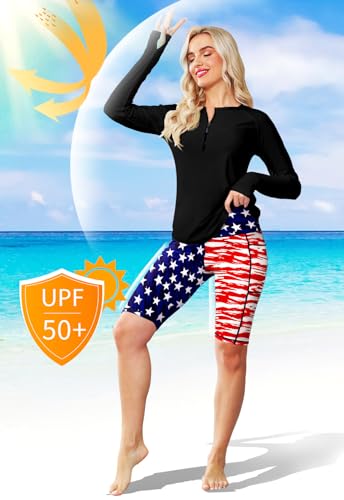 Image of AOBUTE Womens 9 inch /10 inch /11 inch Long Swim Board Shorts High Waisted UPF 50+ Biker Shorts with Pockets
