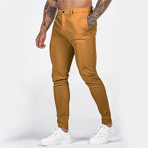 Mens Fashion Slim Fit Golf Dress Pants Casual Business Skinny Stretch Flat-Front Tapered Leg Chino Expandable Waist Suit Pant2
