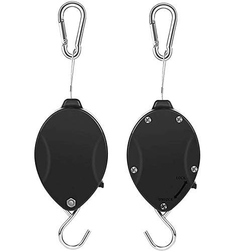 Heavy Duty Retractable Hanging Basket Pulley for Plant Yard Adjustable Hook (Black, 2Pcs)