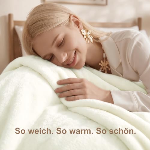 WAVVE Kuscheldecke Flauschig Decke Tagesdecke 150x200 - Sofadecke Cremeweiß – Ansicht 3