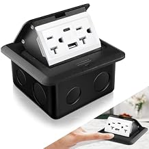 Hoolerry Pop up Floor Outlet Floor Kit Waterproof Electrical Outlet Cover Box with 4.8A USB A & Type C Charge and 20 Amp Tamper Resistant Plug Receptacle Box for Countertop Office HomeBlack