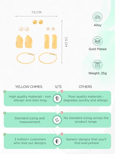 Image of Yellow Chimes Earrings for Women and Girls | Fashion Gold Stud & Hoop Set | Gold Plated Hoop & Studs Earring | Western Hoop Earrings Combo | Birthday Gift for Girls & Women Anniversary Gift for Wife