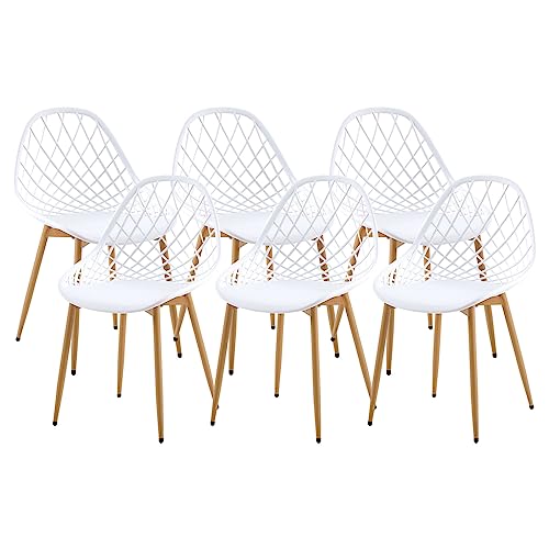 anrekl Set de 6 Elegantes y Sencillas sillas de Comedor, sillas de Cocina, sillas de salón, sillas Huecas para Cocina, Comedor, salón, Oficina, Dormitorio, Patas de Metal (Blanco)