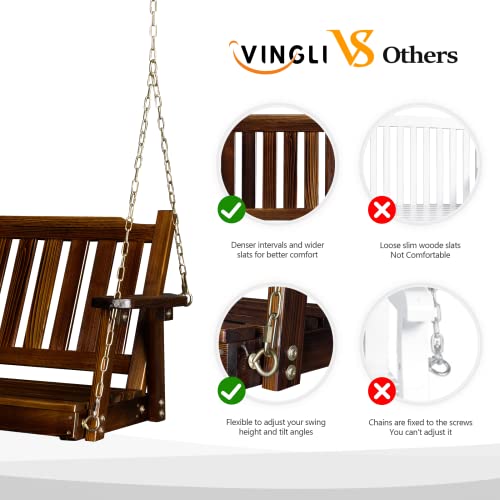 Vingli VL-G57000399 Upgraded Heavy Duty 880 Lbs 4 Ft Patio Wooden Porch Swing Solid Fir Wood thumb #1