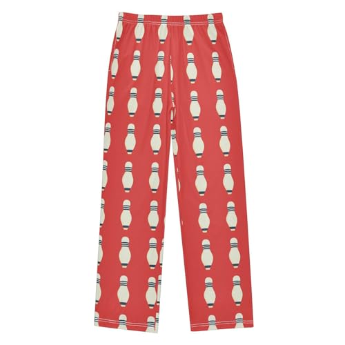 Pajama Bottoms, Bowling Pin on Red Sleeping Pant Lounge Wear Pajamas Long Pants Sleepwear PJS