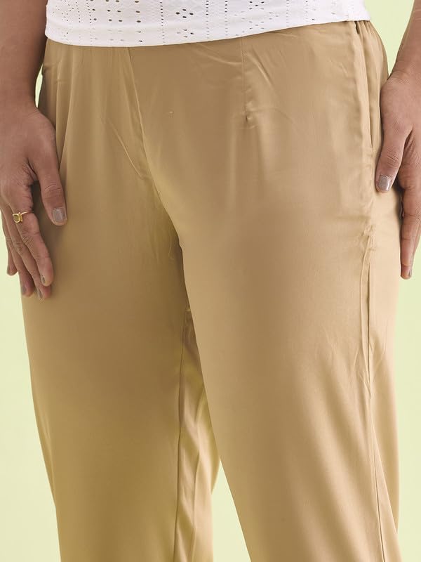 Image of GO COLORS Women Mid Rise Polyester Shiny Pant