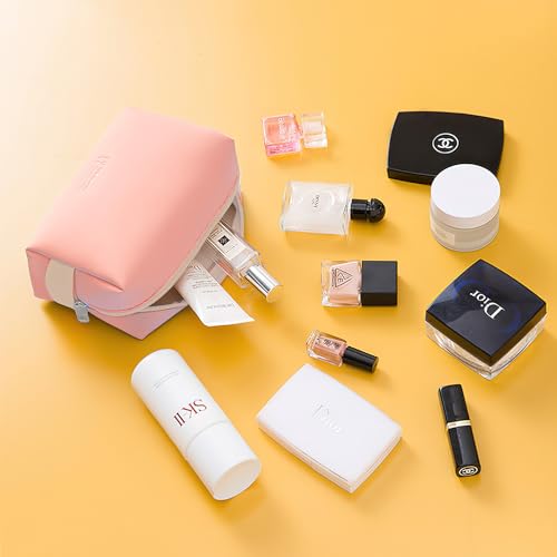 Image of Cortina Pouch for Travel Makeup Bag, Makeup Organizer Bag, Cosmetic Bag Makeup Bag for Women, Toiletry Bag for Travel Tools 16.5x7x11.5cm, Small, Peach | Compact travel toiletry and cosmetic organizer for women, sized 16.5x7x11.5cm in peach